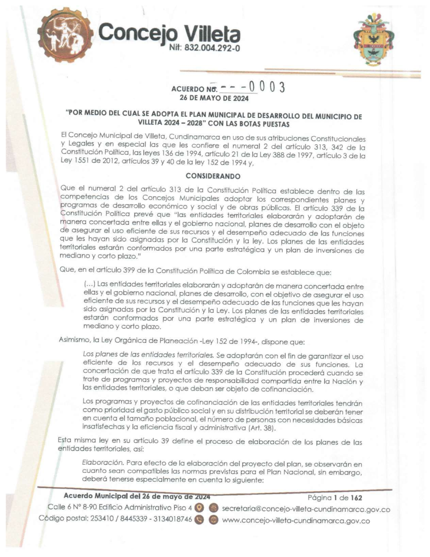 plan desarrollo Villeta