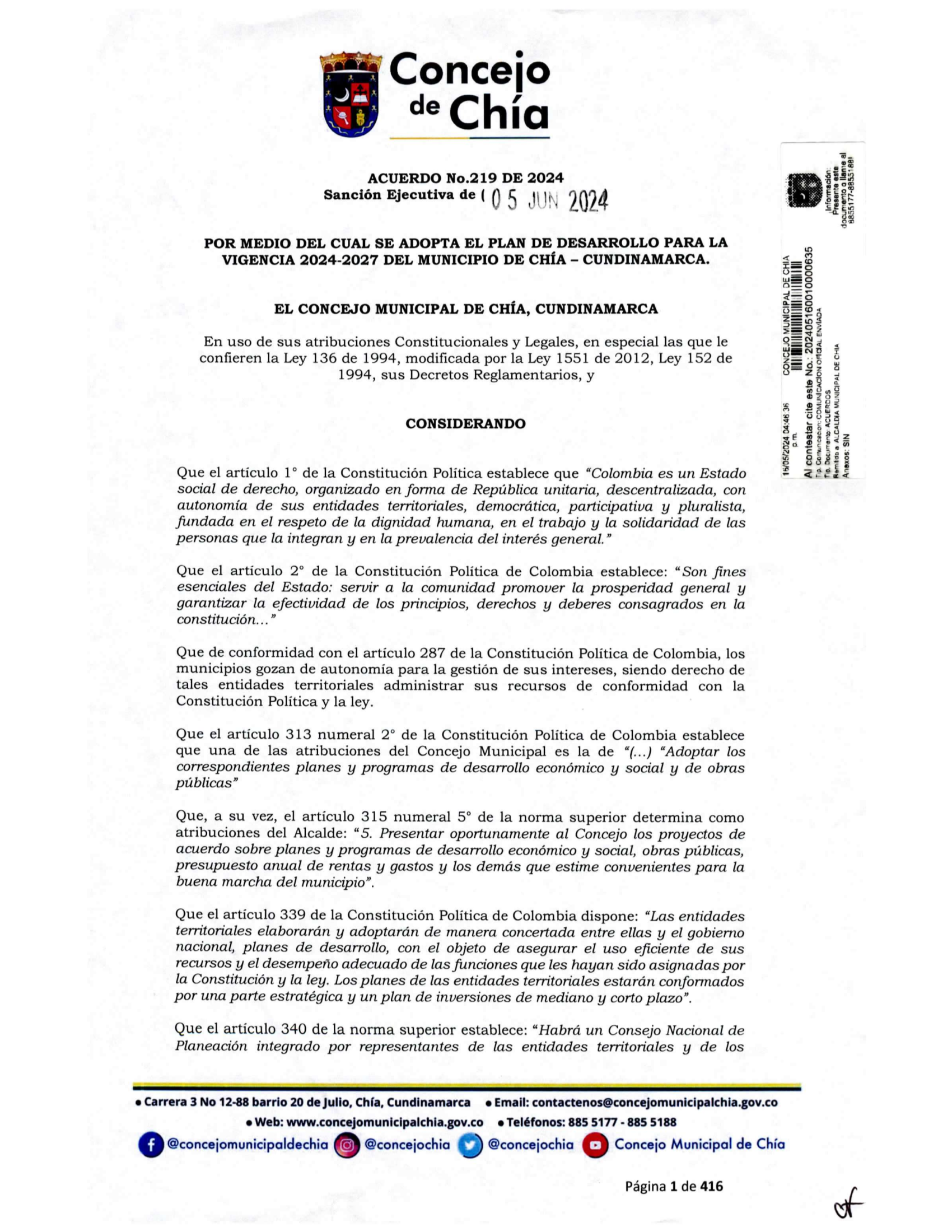 plan desarrollo Chía