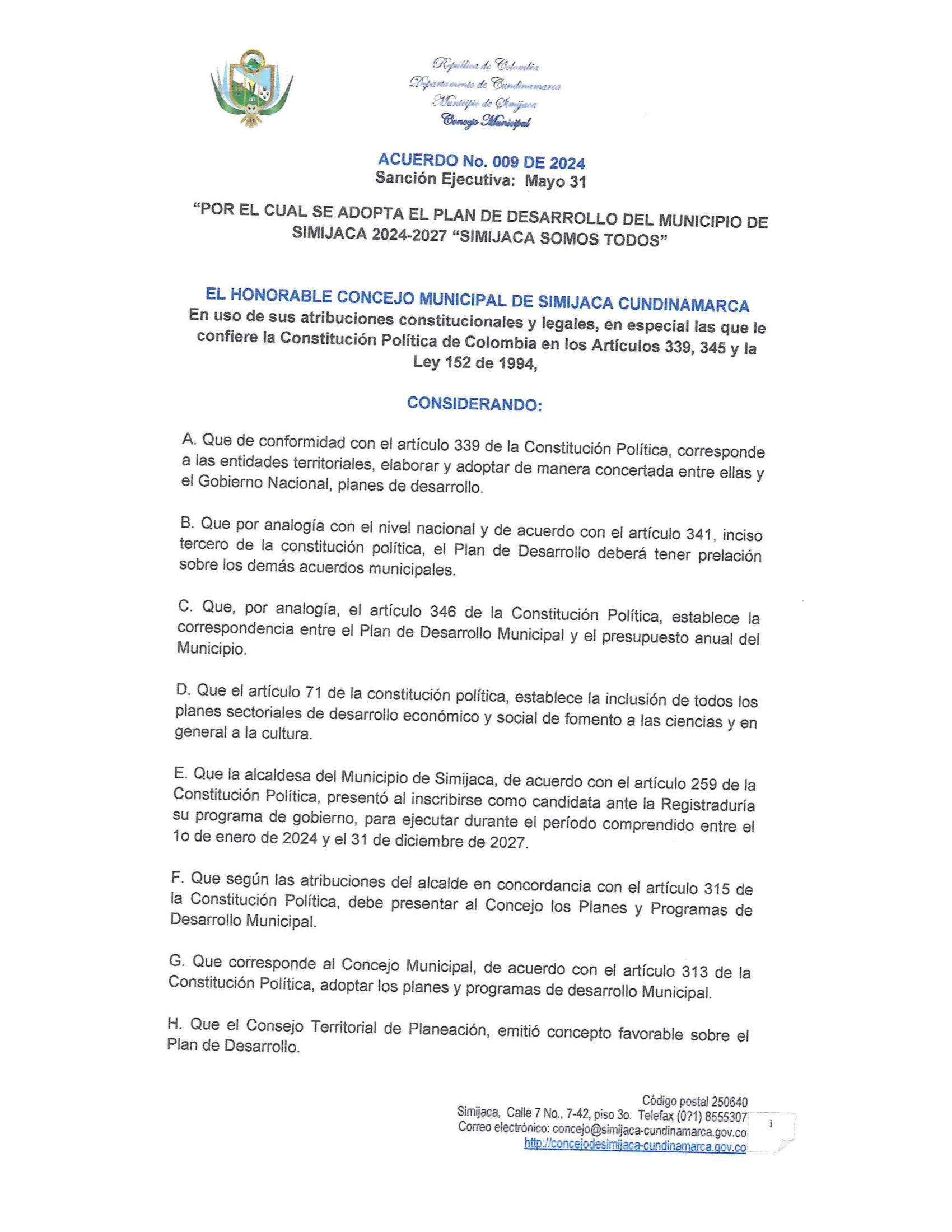 plan desarrollo Simijaca